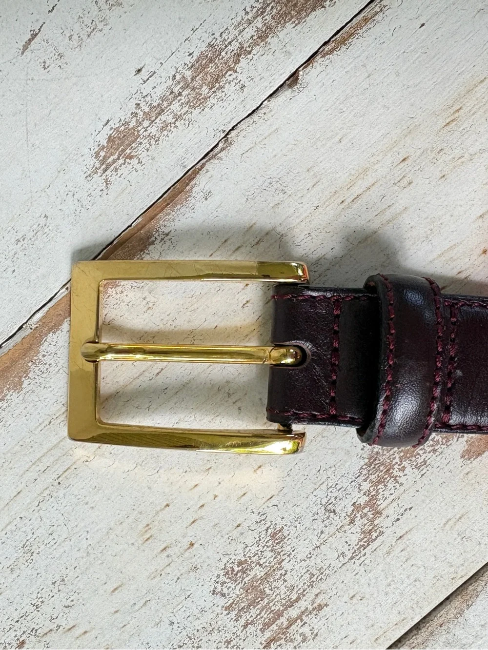 Brooks Brothers 346 burgundy leather dress belt gold tone Italy sz 42 EUC